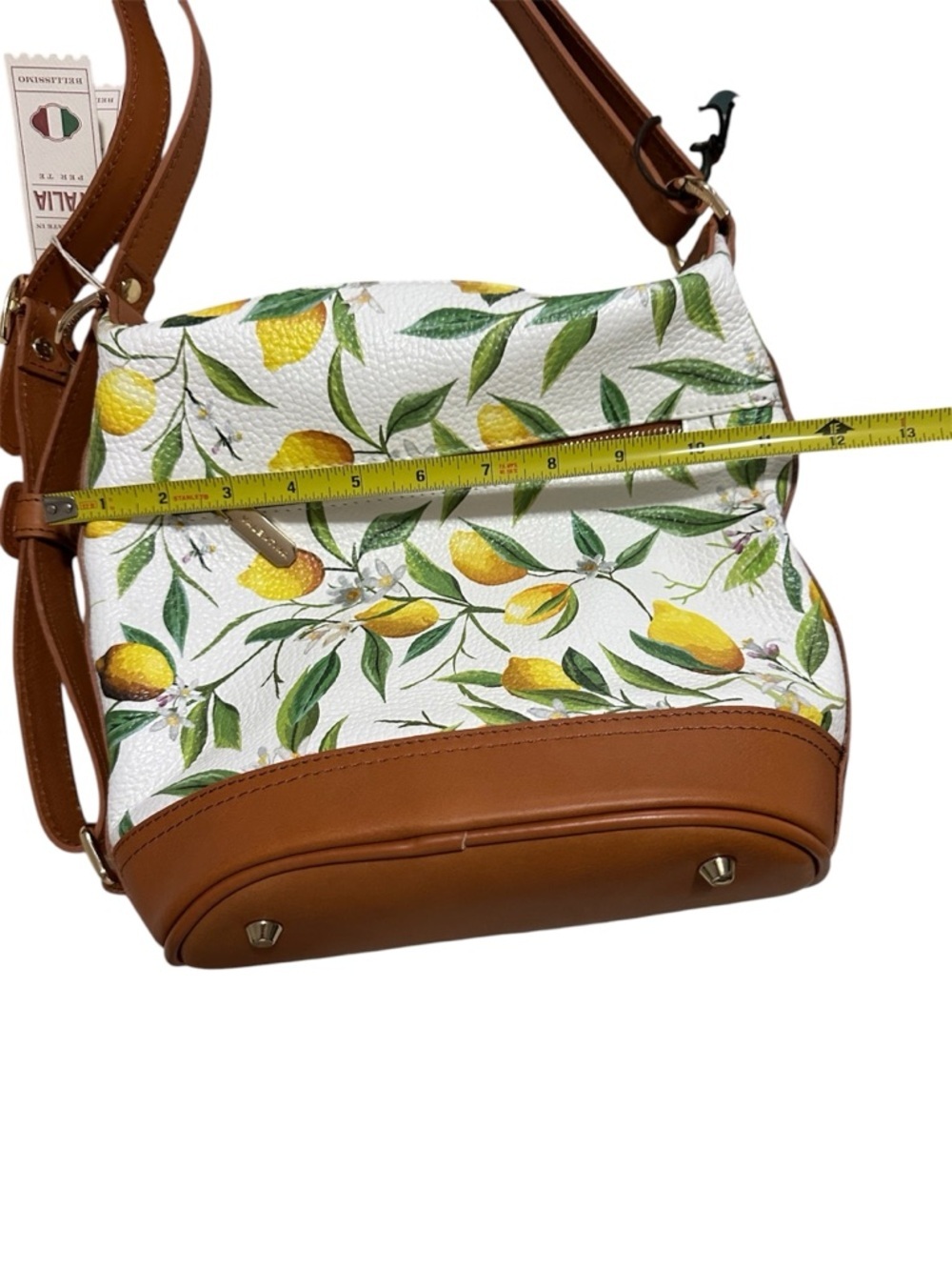 NewValentina Brown Leather Lemon Print Shoulder Bag - Picture 12 of 13